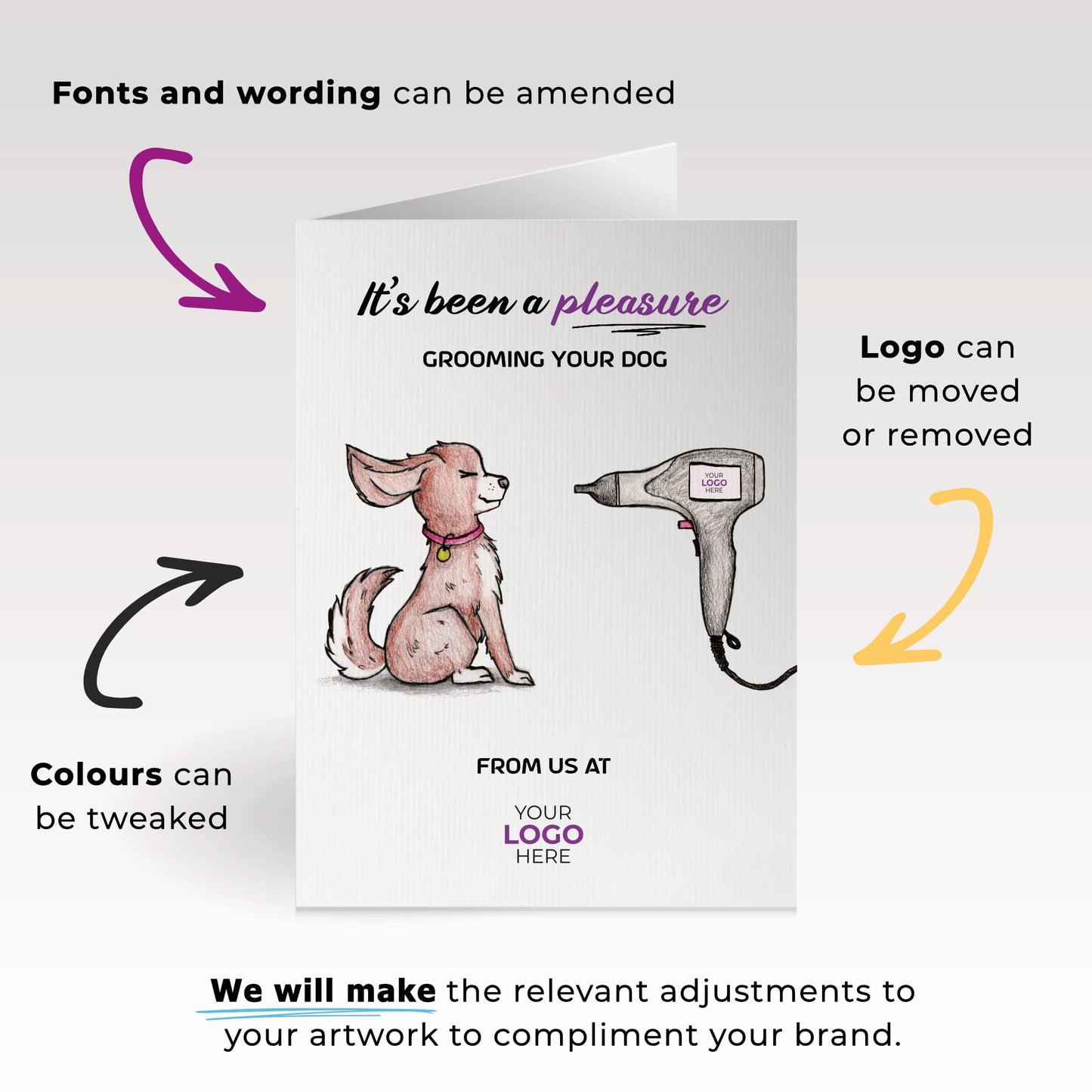 ‘Dog With Hairdryer’ Personalised Corporate Branded All Things Dogs Greeting Cards image 1