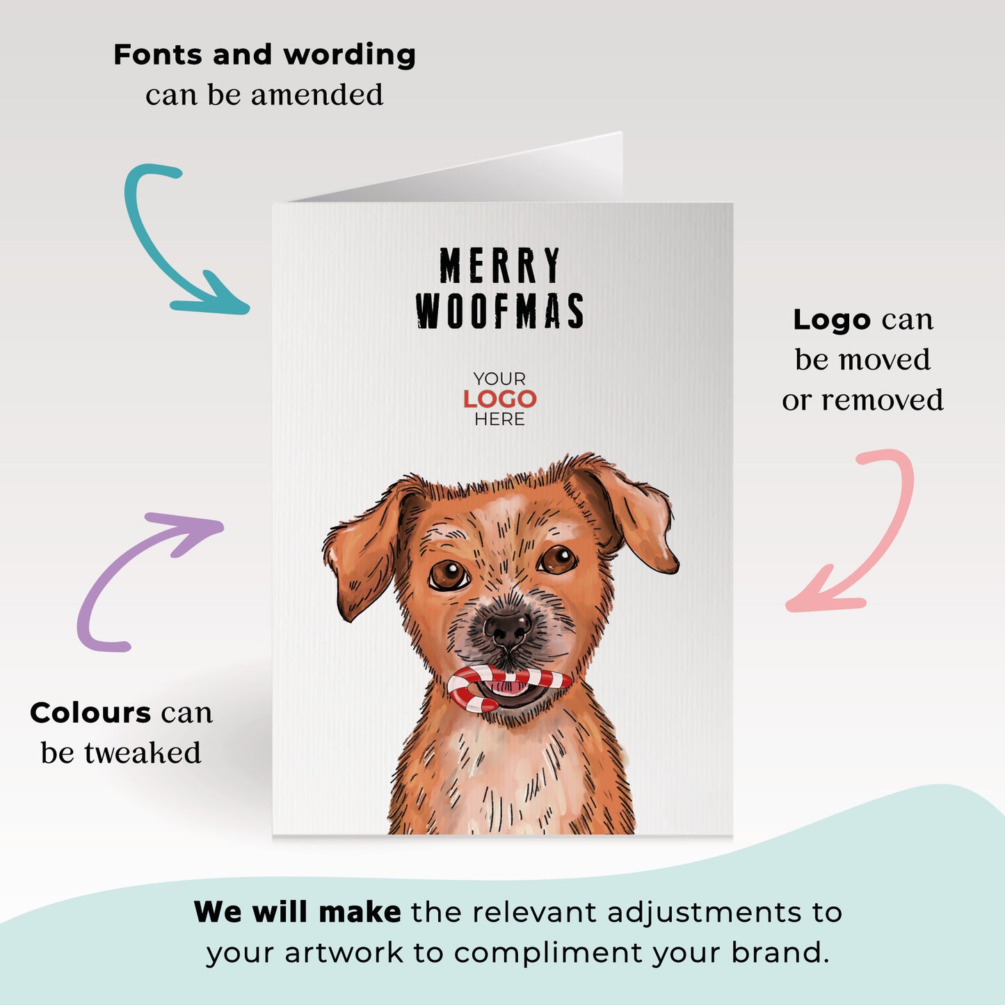 ‘Dog & Candy Cane' Personalised Company Christmas Cards image 2