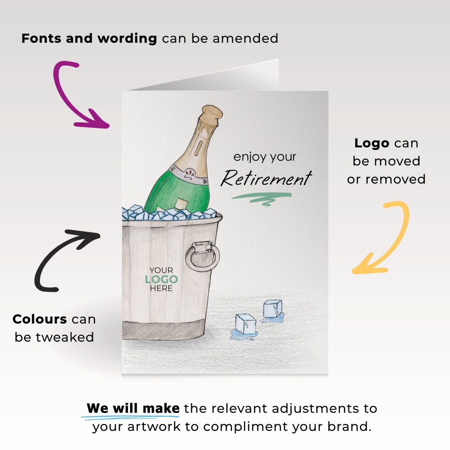 ‘Bottle in Ice’ Personalised Corporate Branded Retirement Greeting Cards image 1