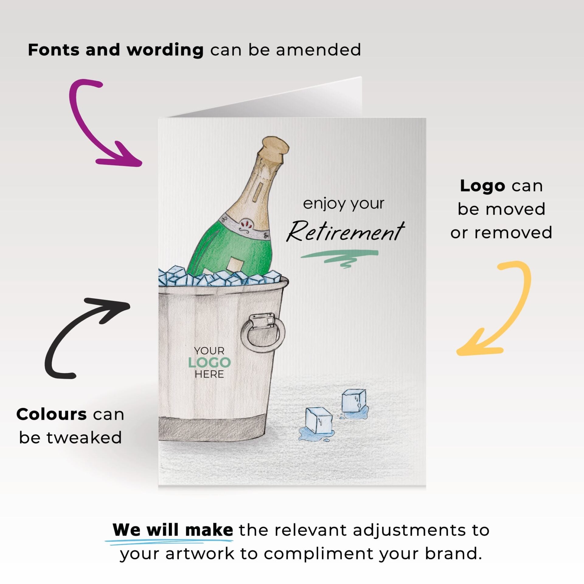 ‘Bottle in Ice’ Personalised Corporate Branded Retirement Greeting Cards image 1