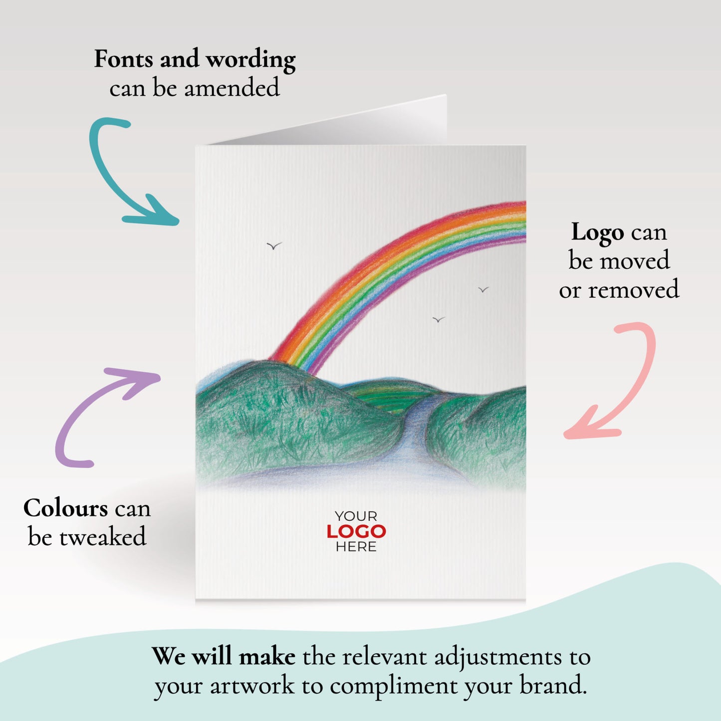 ‘Rainbow’ Personalised Corporate Branded Open Greeting Cards image 1
