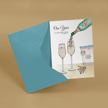 ‘Pouring Champagne’ Personalised Corporate Branded Property Greeting Cards image 2
