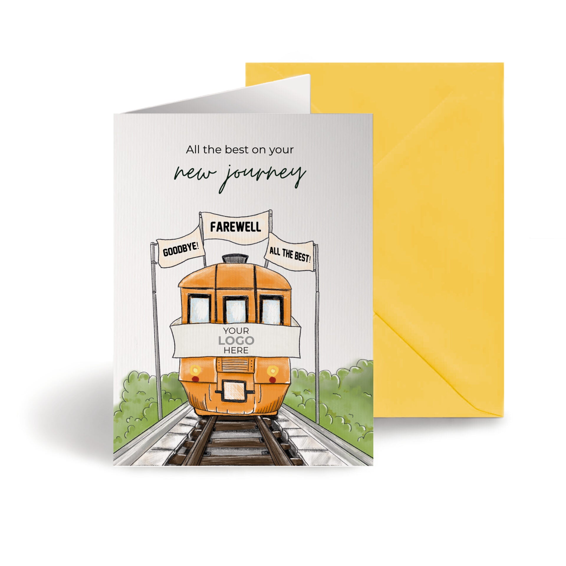‘Train Leaving Station’ Personalised Corporate Branded Leaving Greeting Cards image 0