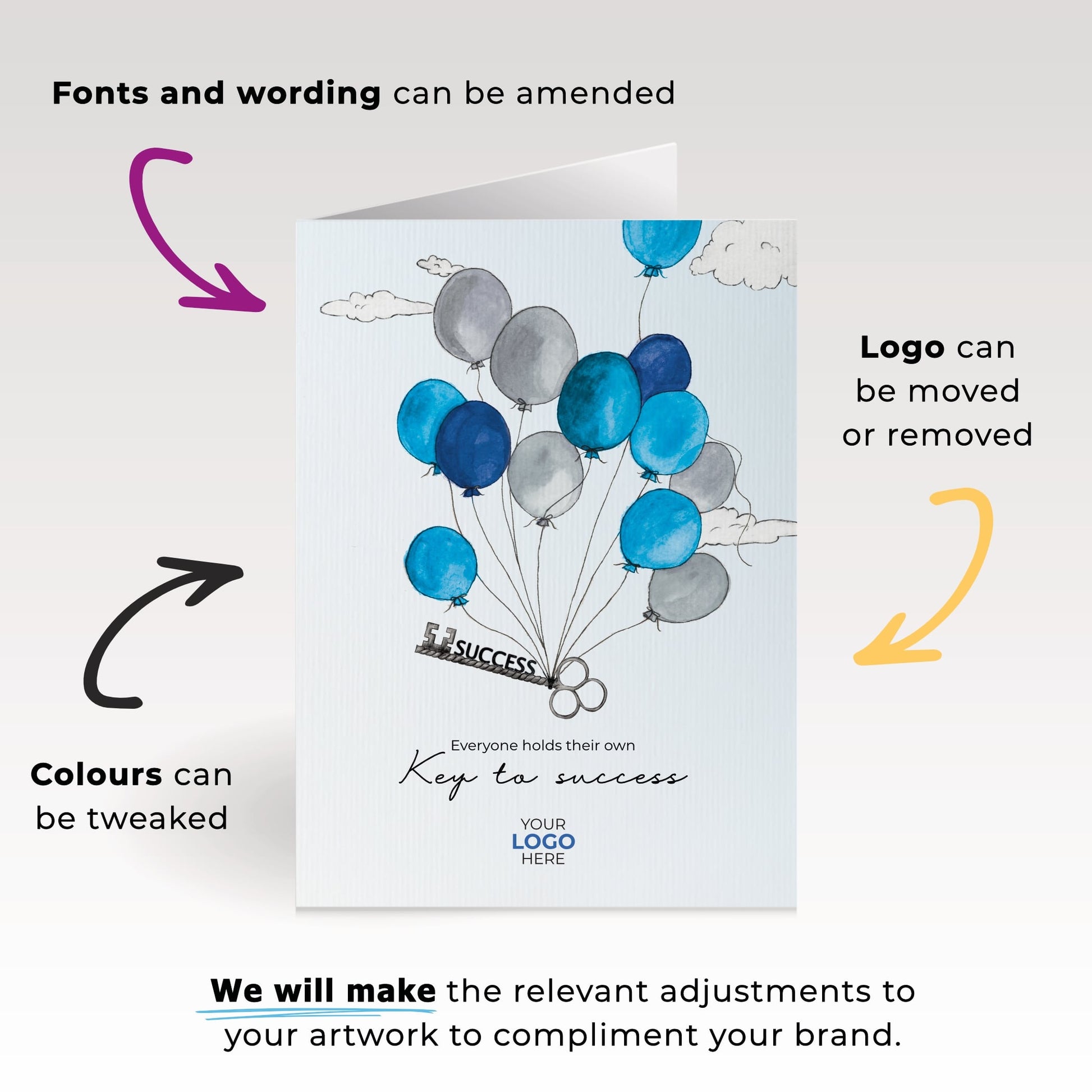 ‘Balloons with Success Key’ Personalised Corporate Branded Coaching Greeting Cards image 3
