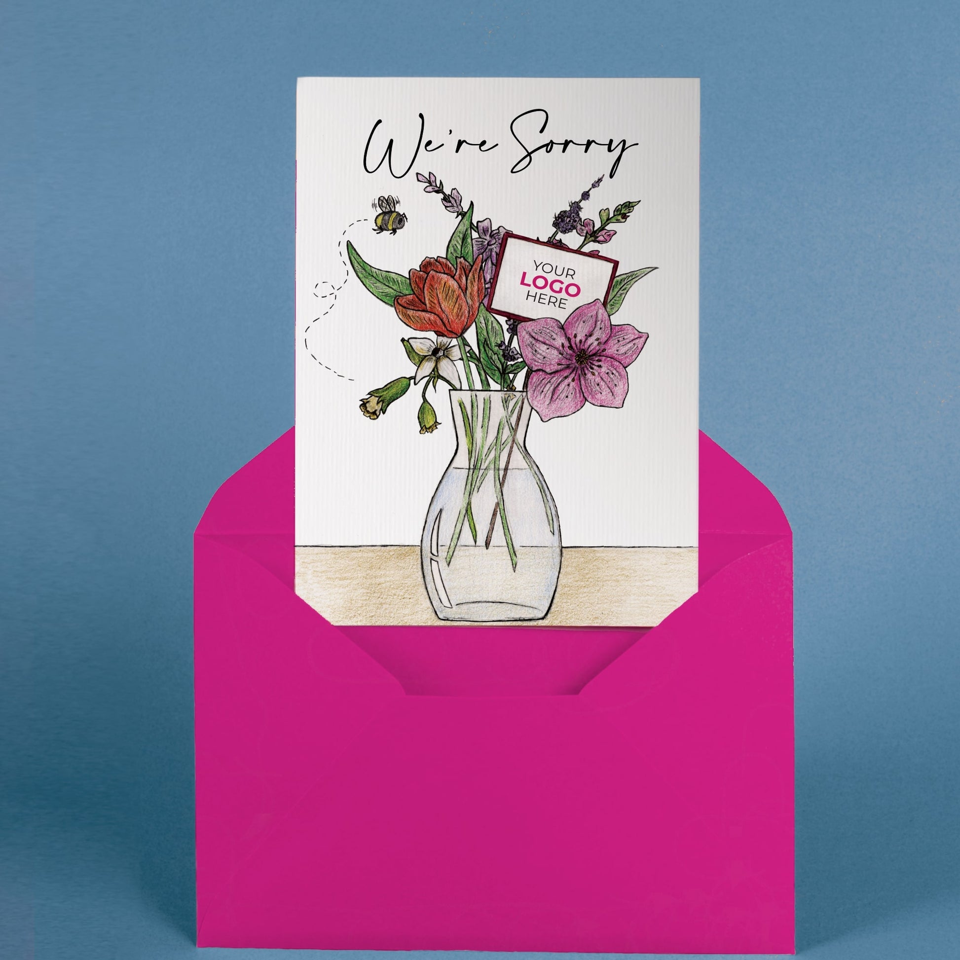 ‘Vase of Flowers’ Personalised Corporate Branded Sorry Greeting Cards image 2