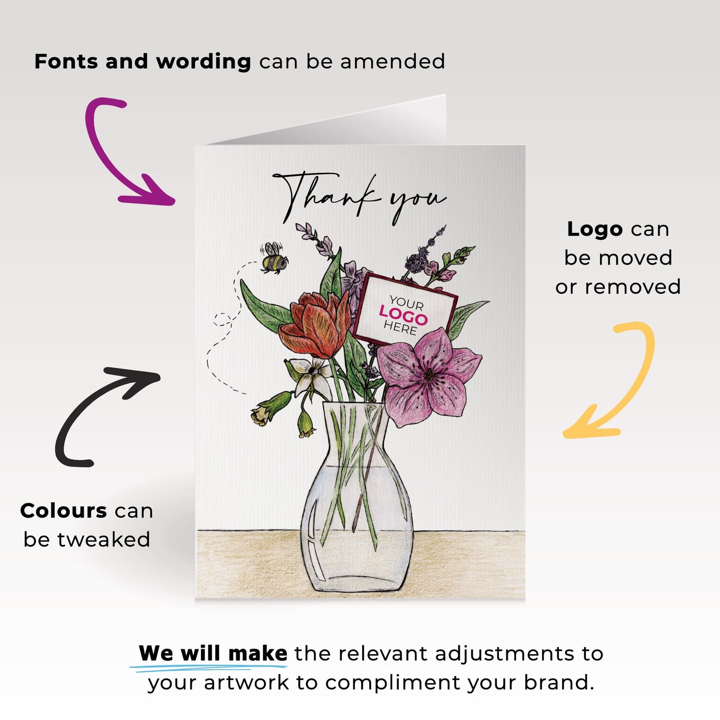 ‘Vase of Flowers’ Personalised Corporate Branded Floral Greeting Cards image 1