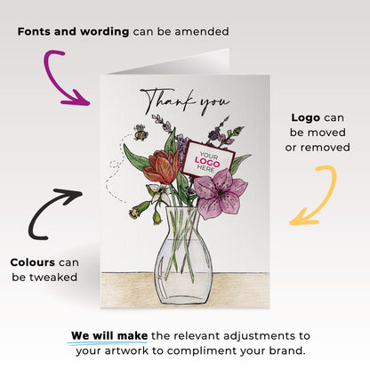 ‘Vase of Flowers’ Personalised Corporate Branded Floral Greeting Cards image 1