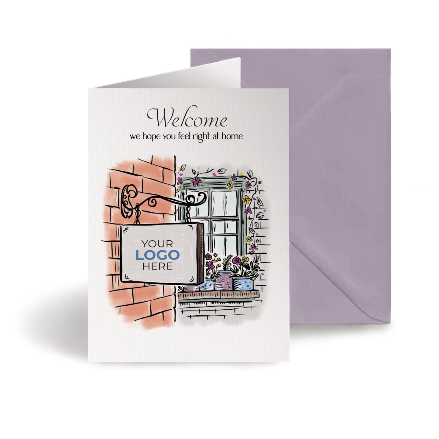 ‘Hanging Sign’ Personalised Corporate Branded Welcome Greeting Cards image 0