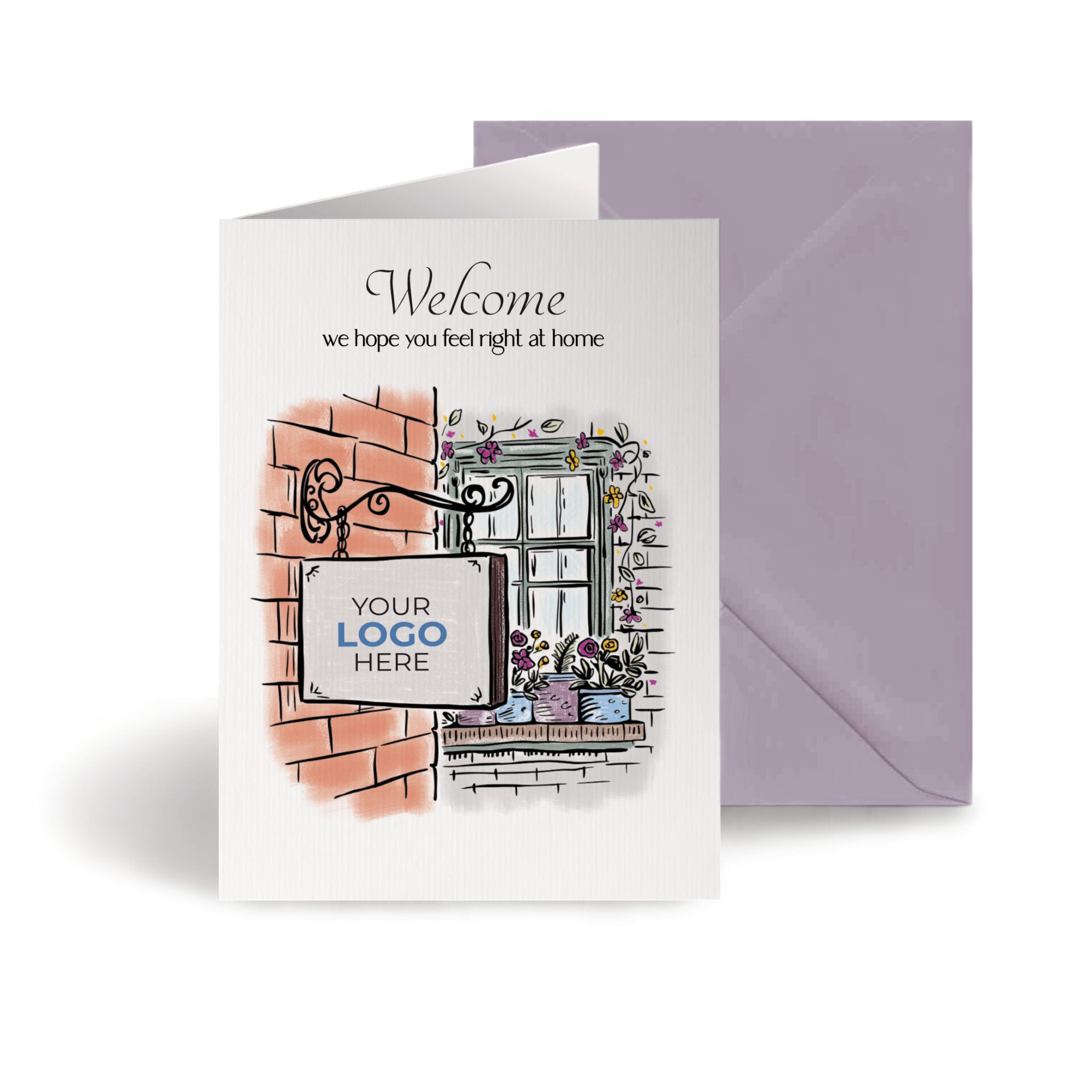 ‘Hanging Sign’ Personalised Corporate Branded Welcome Greeting Cards image 0