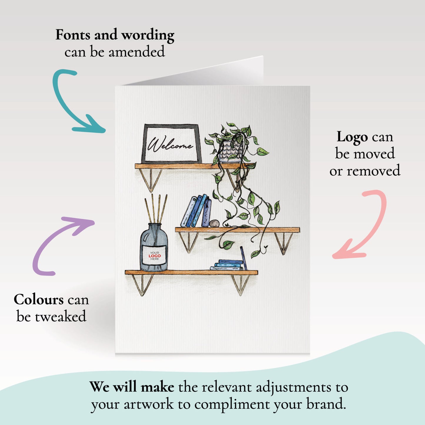 ‘Shelves’ Personalised Corporate Branded Welcome Greeting Cards image 1