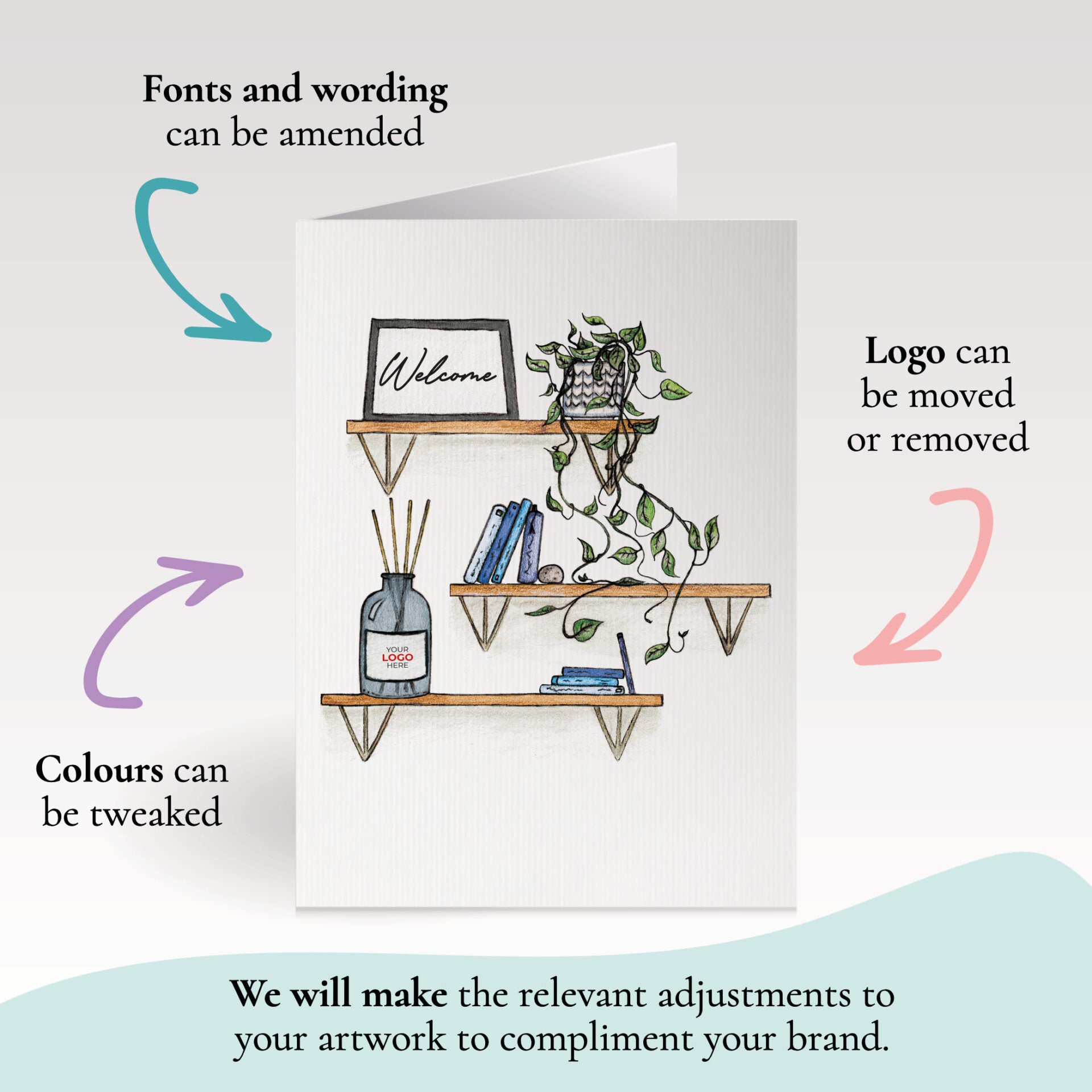 ‘Shelves’ Personalised Corporate Branded Welcome Greeting Cards image 1