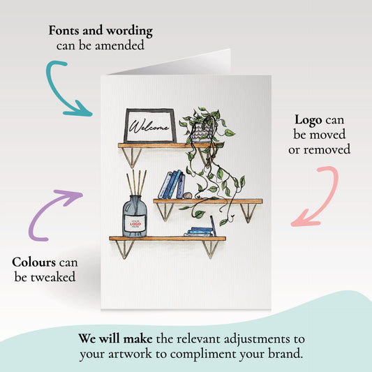 ‘Shelves’ Personalised Corporate Branded Welcome Greeting Cards image 1