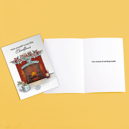 ‘Burning Fireplace' Personalised Company Christmas Cards image 3