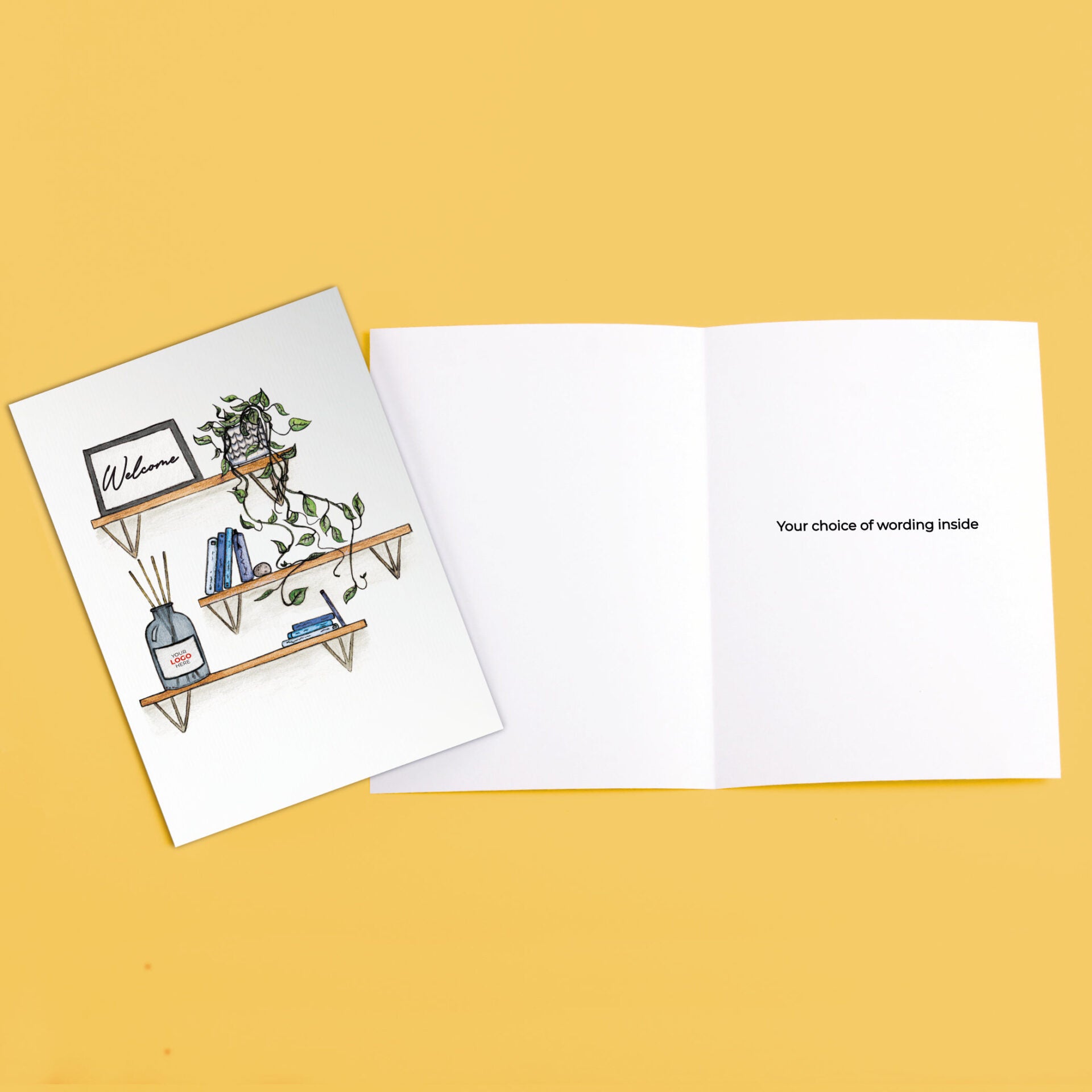 ‘Shelves’ Personalised Corporate Branded Welcome Greeting Cards image 3