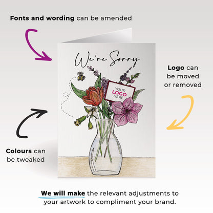 ‘Vase of Flowers’ Personalised Corporate Branded Sorry Greeting Cards image 1