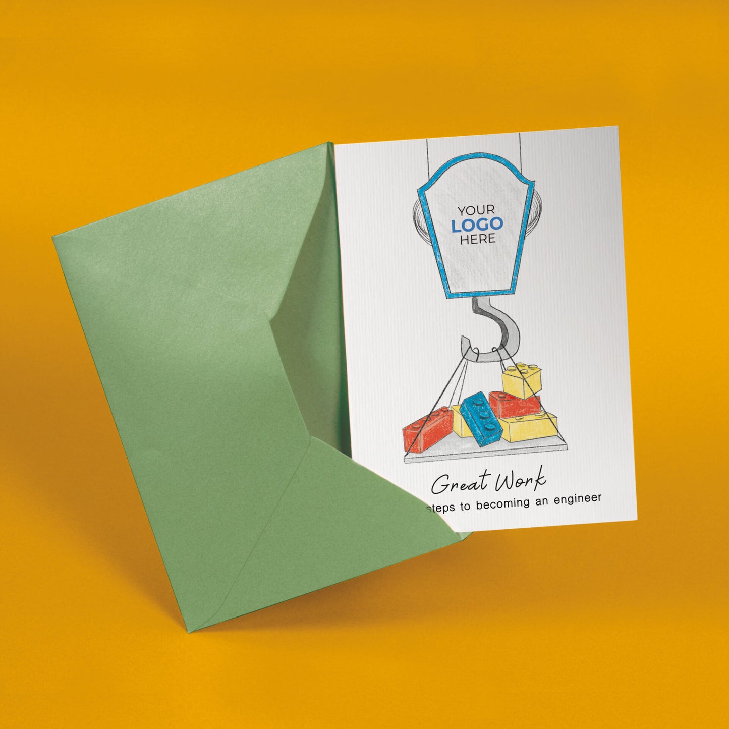 ‘Crane Lifting Lego’ Personalised Corporate Branded Education Greeting Cards image 2