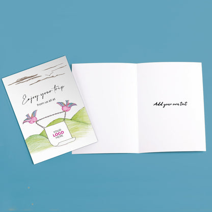 ‘Birds With Sign’ Personalised Corporate Branded Travel Greeting Cards image 2