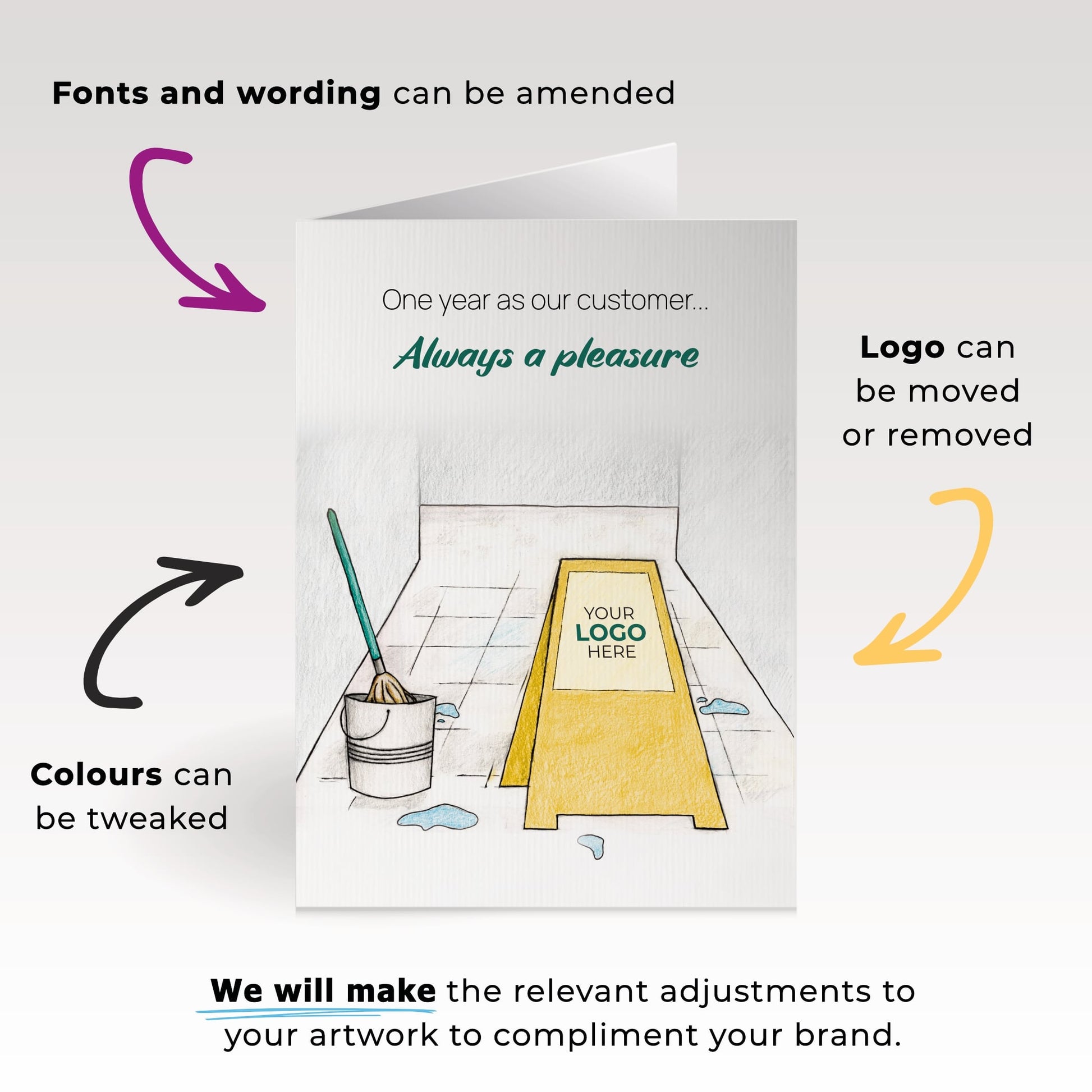 ‘Mop & Sign’ Personalised Corporate Branded Cleaning Industry Greeting Cards image 1