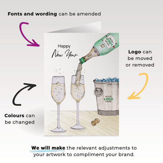 Pouring Champagne' Personalised Corporate Branded New Year Greeting Cards image 1
