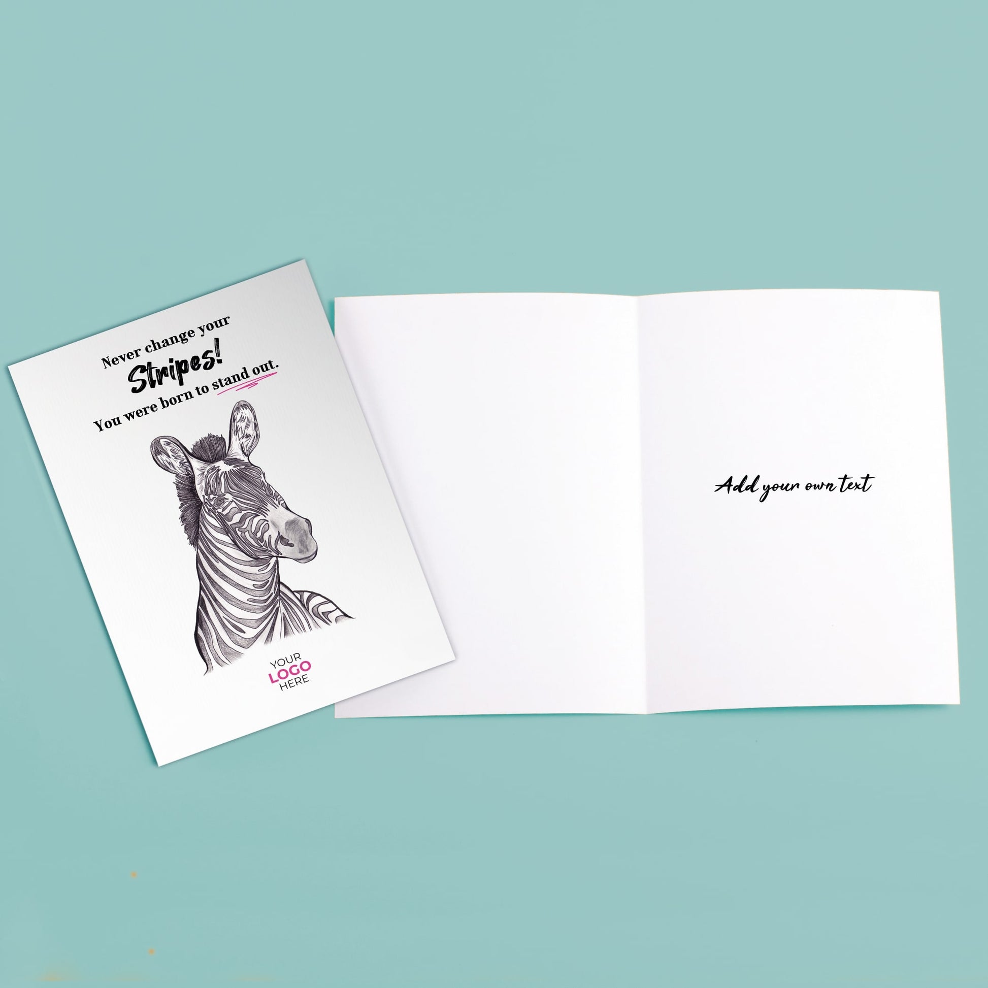 ‘Zebra's Stripe’ Personalised Corporate Branded Education Greeting Cards image 3