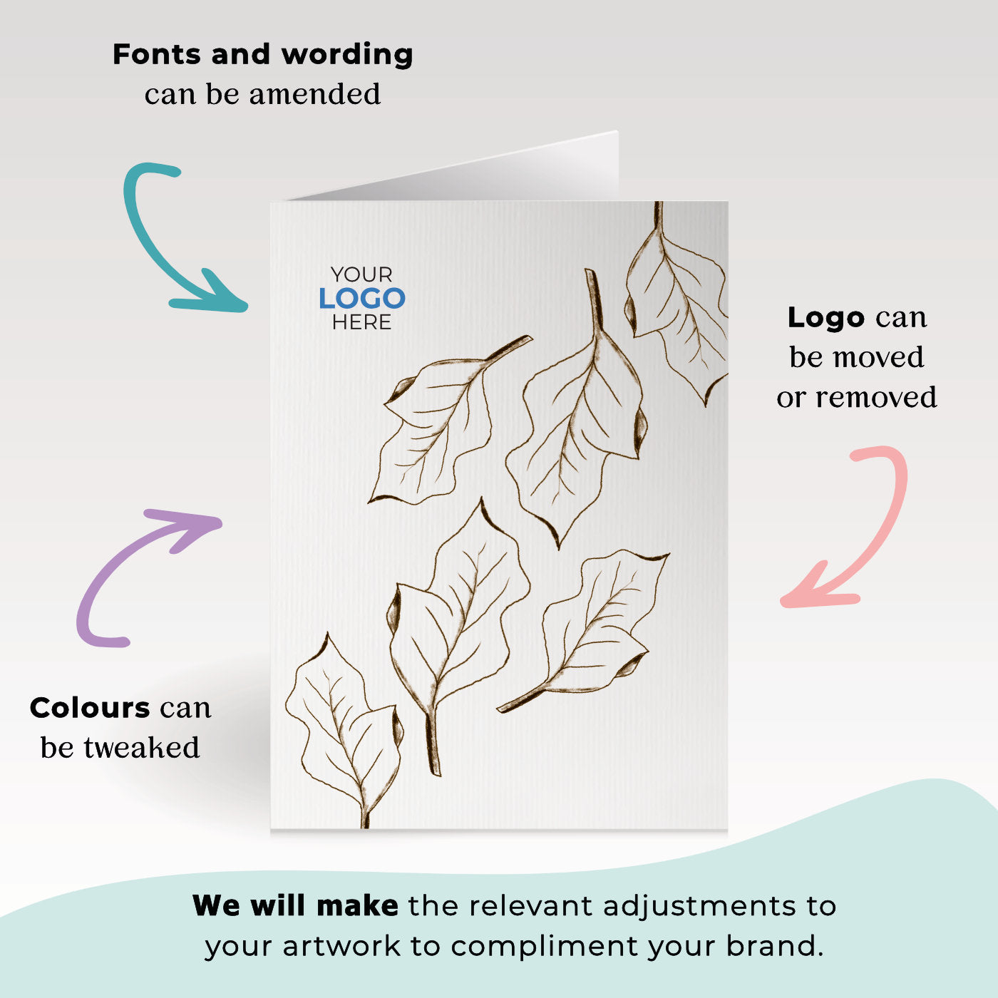 ‘Leaf Pattern' Personalised Corporate Branded Floral Greeting Cards image 1