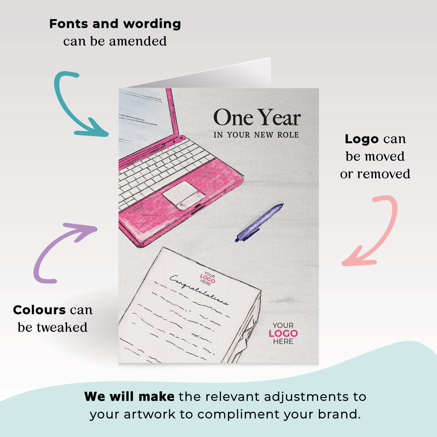 ‘Documents & Laptop’ Personalised Corporate Branded Anniversary Greeting Cards image 1