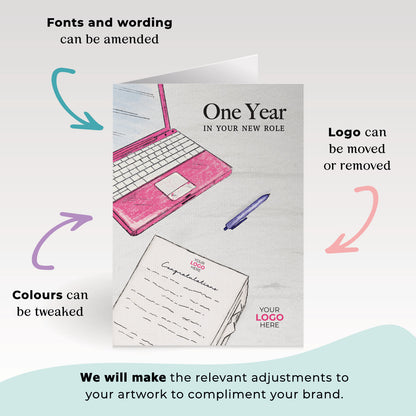 ‘Documents & Laptop’ Personalised Corporate Branded Anniversary Greeting Cards image 1