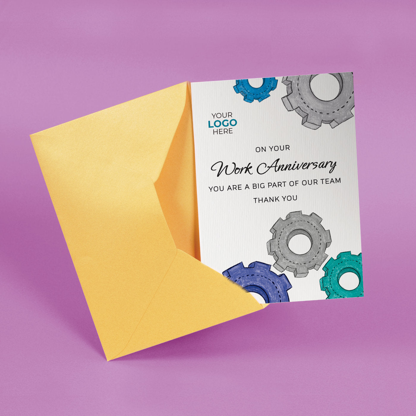 ‘Colourful Cogs’ Personalised Corporate Branded Anniversary Greeting Cards image 2