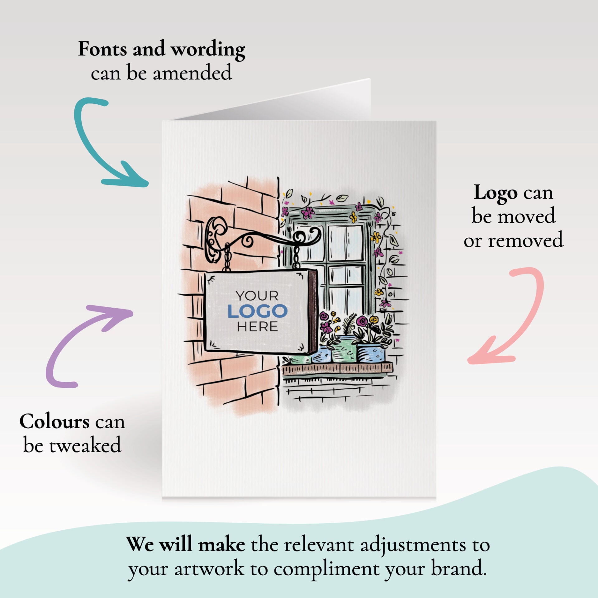 ‘Hanging Sign’ Personalised Corporate Branded Open Greeting Cards image 1
