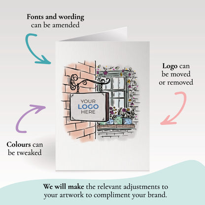 ‘Hanging Sign’ Personalised Corporate Branded Open Greeting Cards image 1