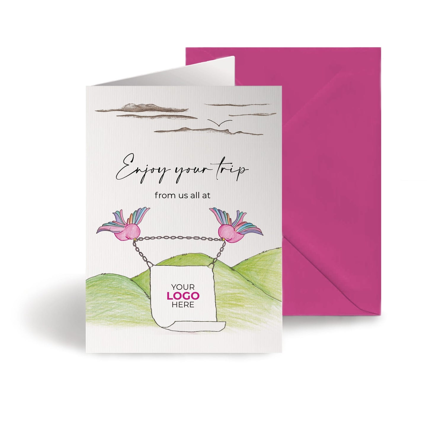 ‘Birds With Sign’ Personalised Corporate Branded Travel Greeting Cards image 0