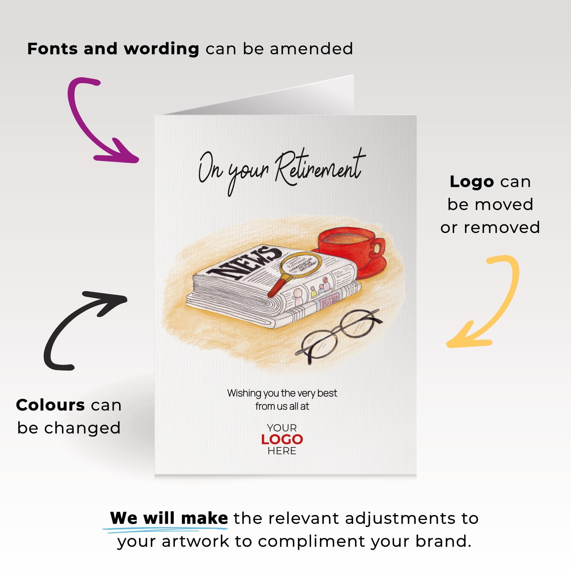 ‘Newspaper Search’ Personalised Corporate Branded Retirement Greeting Cards image 1