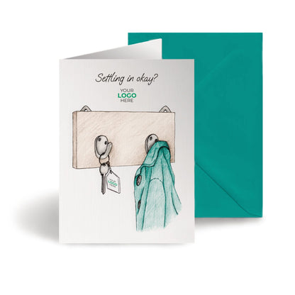 ‘Hanging Coat’ Personalised Corporate Branded Property Greeting Cards image 0