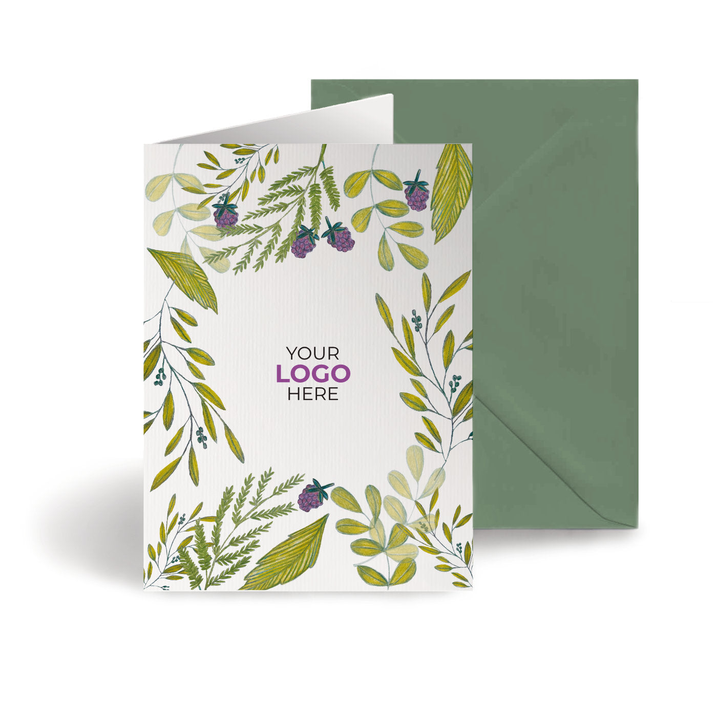 ‘Blackberries & Leaves' Personalised Corporate Branded Floral Greeting Cards image 0