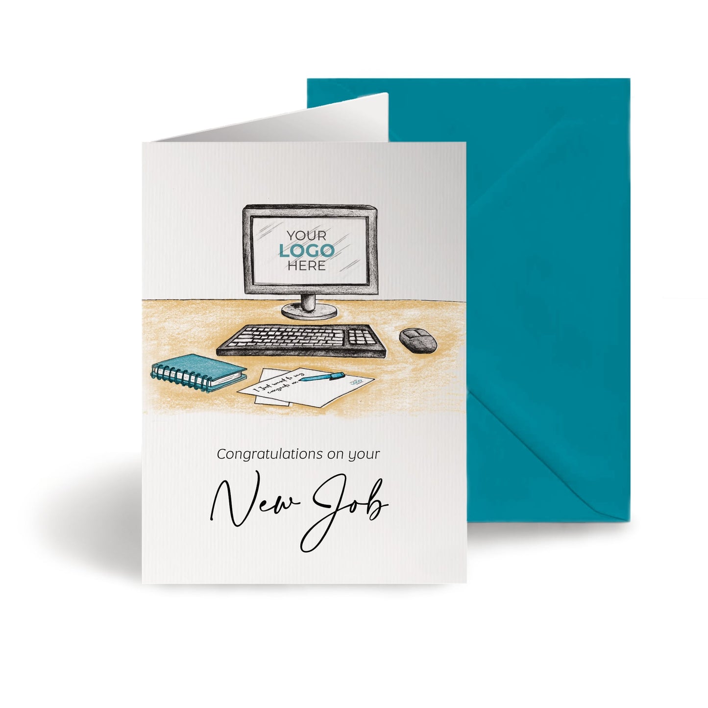 ‘Computer Desk’ Personalised Corporate Branded New Job Greeting Cards image 0