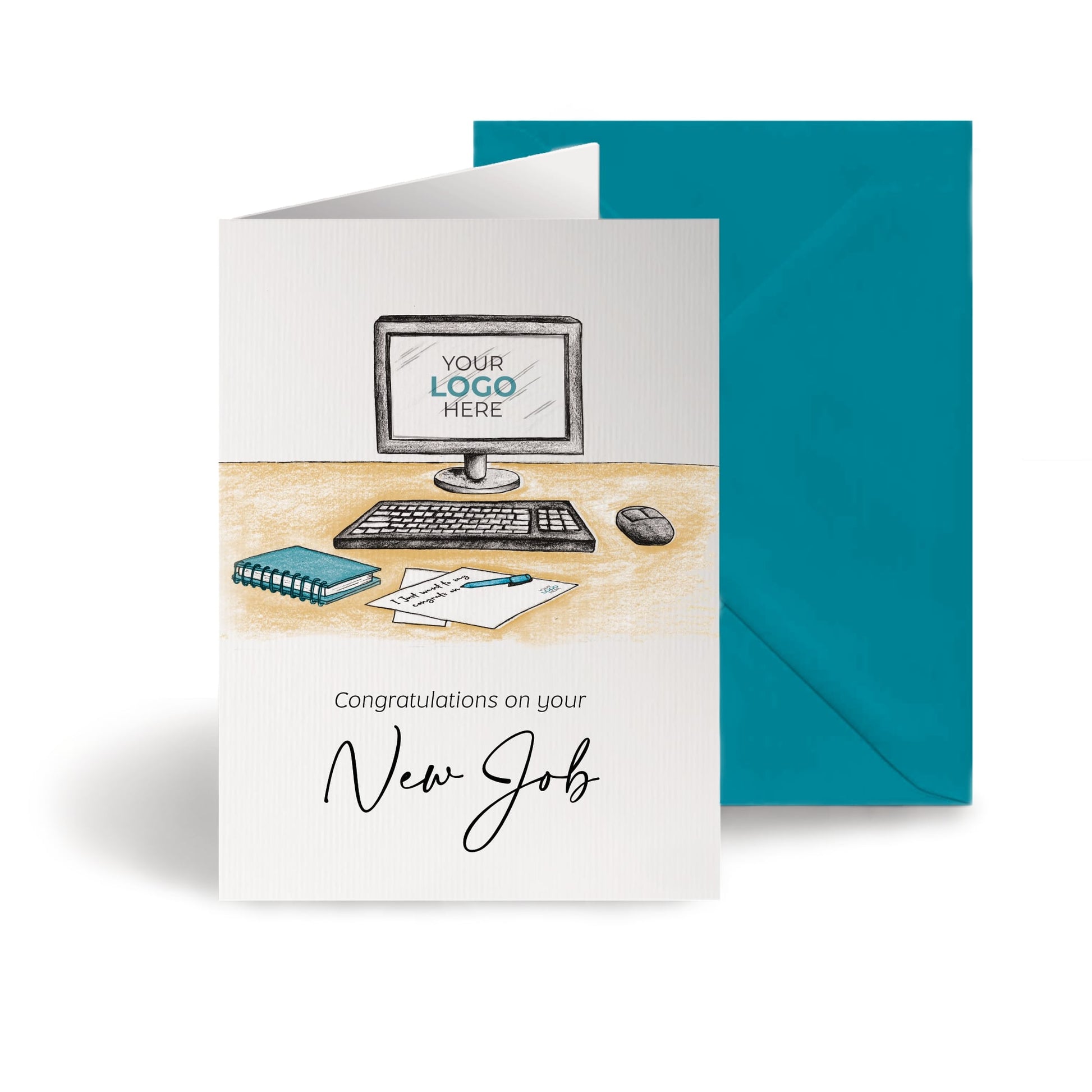 ‘Computer Desk’ Personalised Corporate Branded New Job Greeting Cards image 0