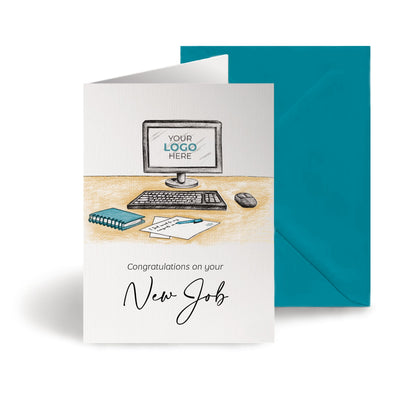 ‘Computer Desk’ Personalised Corporate Branded New Job Greeting Cards image 0