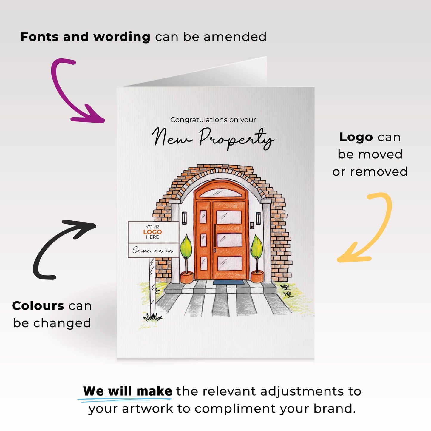 Colorful Door With Sign' Personalised Corporate Branded Property Greeting Cards image 1