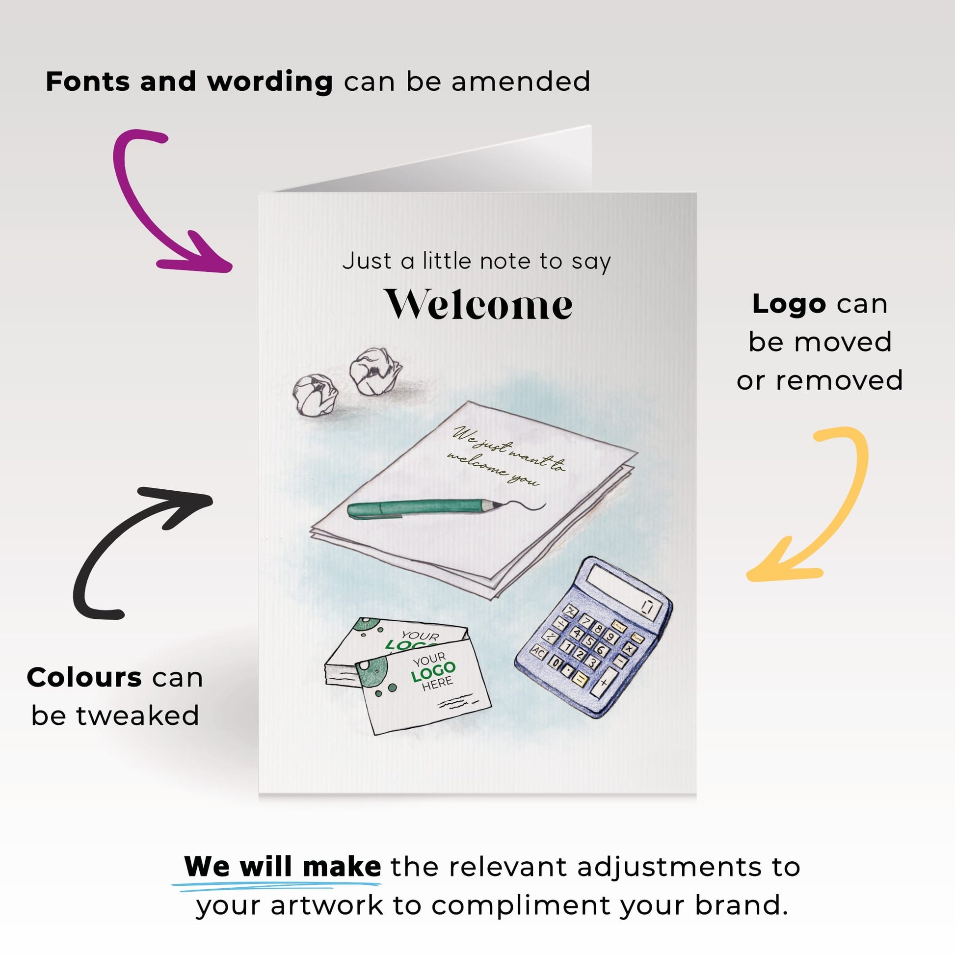‘Note & Business Cards’ Personalised Corporate Branded Welcome Greeting Cards image 1