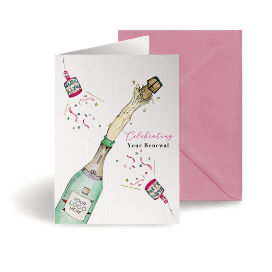 ‘Champagne Popping' Personalised Corporate Branded Renewal Greeting Cards image 0