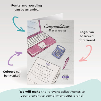 ‘Documents & Laptop’ Personalised Corporate Branded New Job Greeting Cards image 1