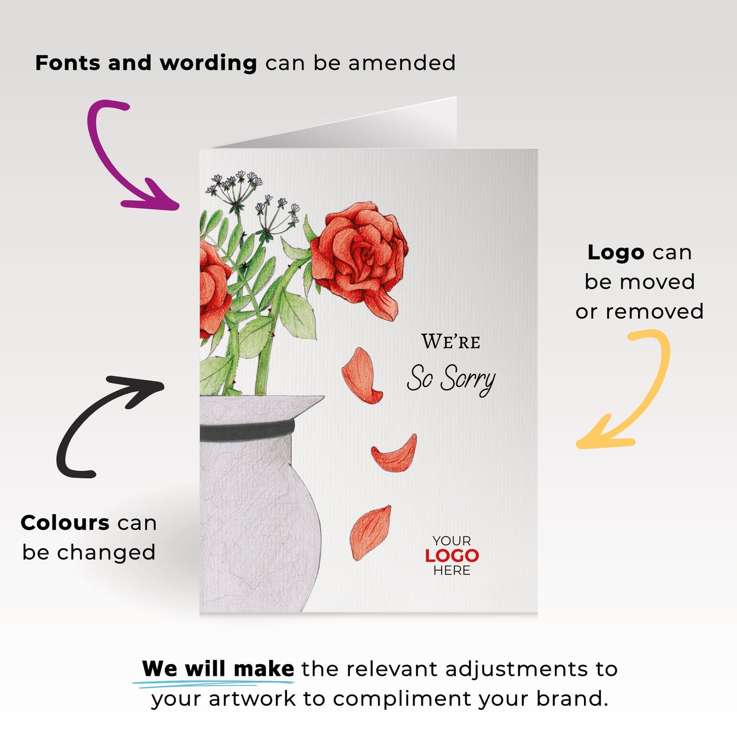 ‘Falling Petals’ Personalised Corporate Branded Sorry Greeting Cards image 1