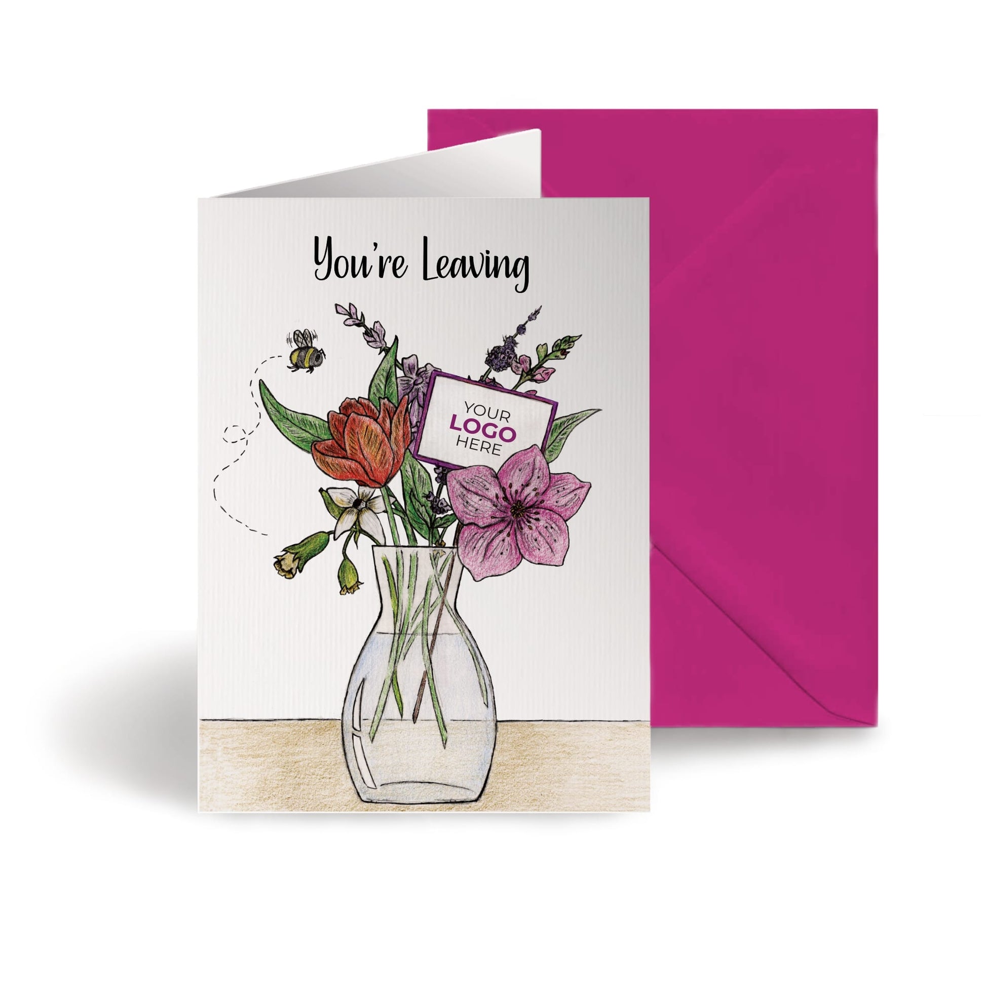 ‘Vase of Flowers’ Personalised Corporate Branded Leaving Greeting Cards image 0