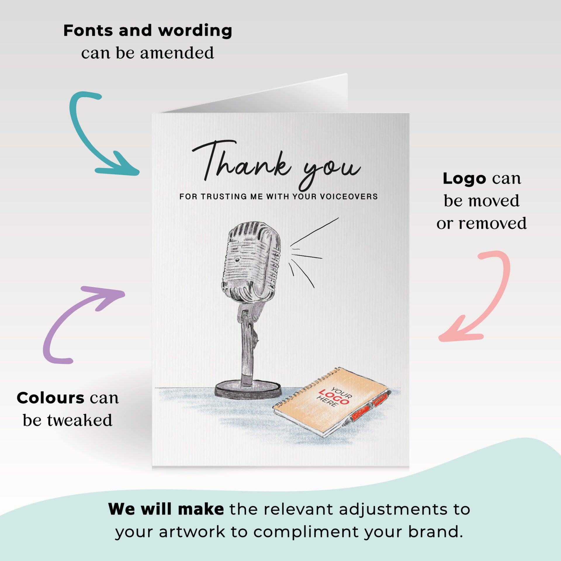 Old School Microphone’ Personalised Corporate Branded Voice, Audio & Writers Greeting Cards image 1