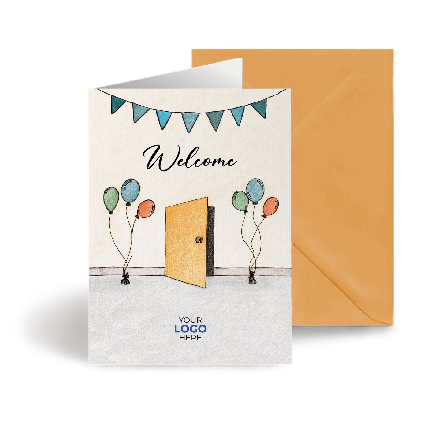 ‘Balloons Door’ Personalised Corporate Branded Welcome Greeting Cards image 0