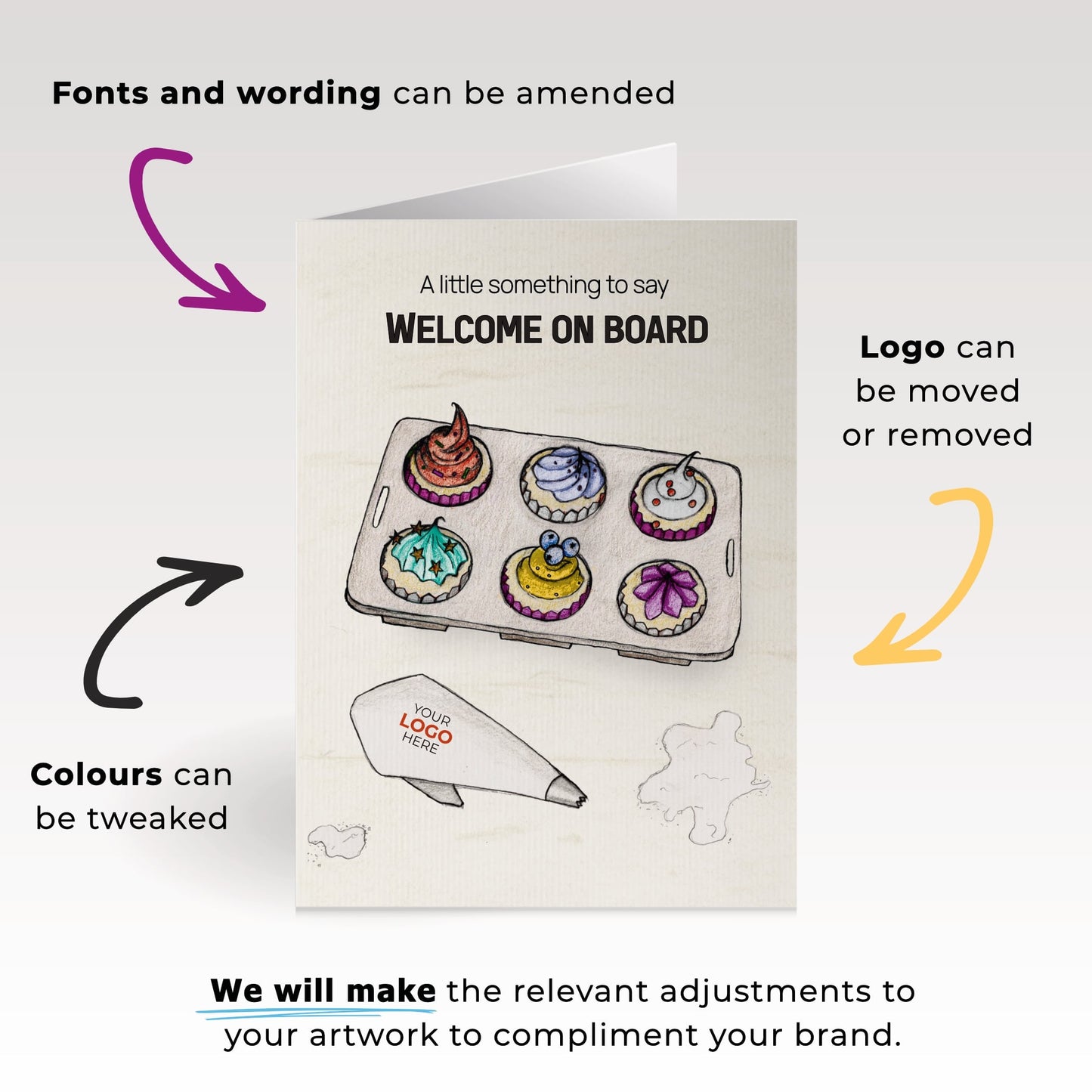 ‘Cupcakes in a Tray’ Personalised Corporate Branded Welcome Greeting Cards image 1