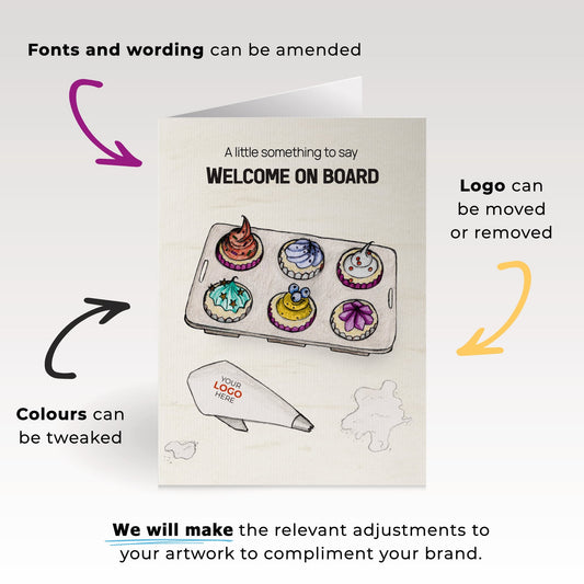 ‘Cupcakes in a Tray’ Personalised Corporate Branded Welcome Greeting Cards image 1