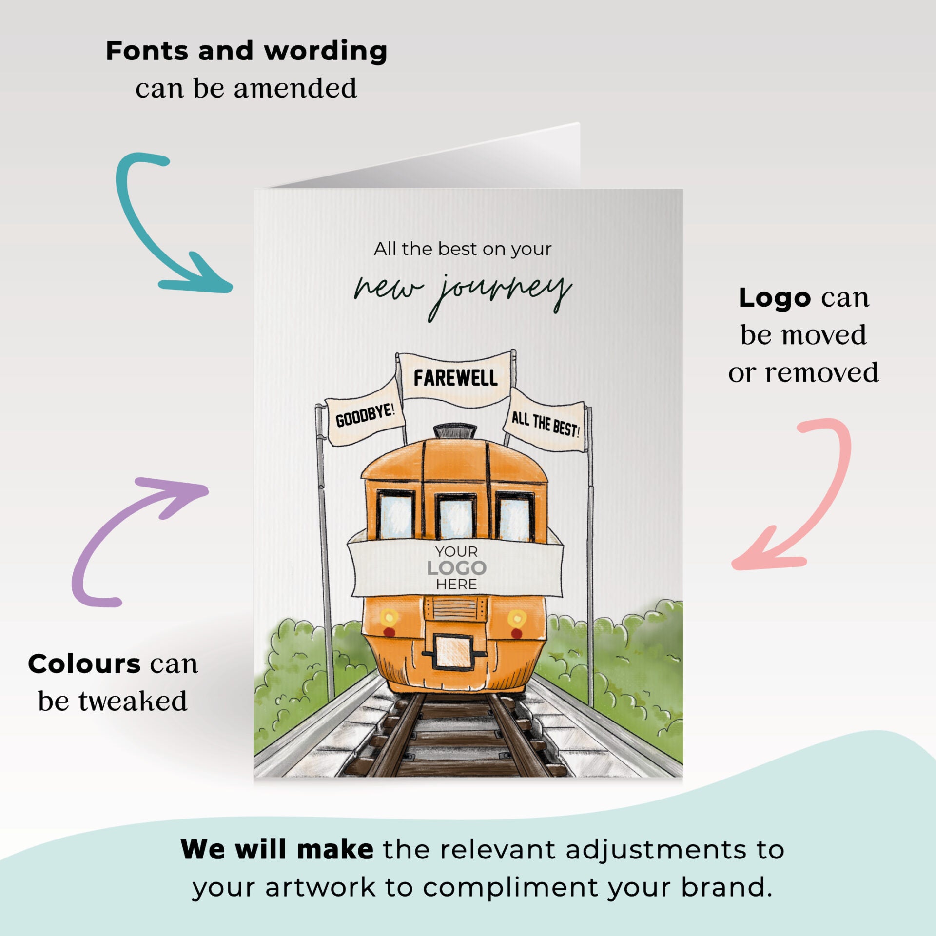‘Train Leaving Station’ Personalised Corporate Branded Leaving Greeting Cards image 1