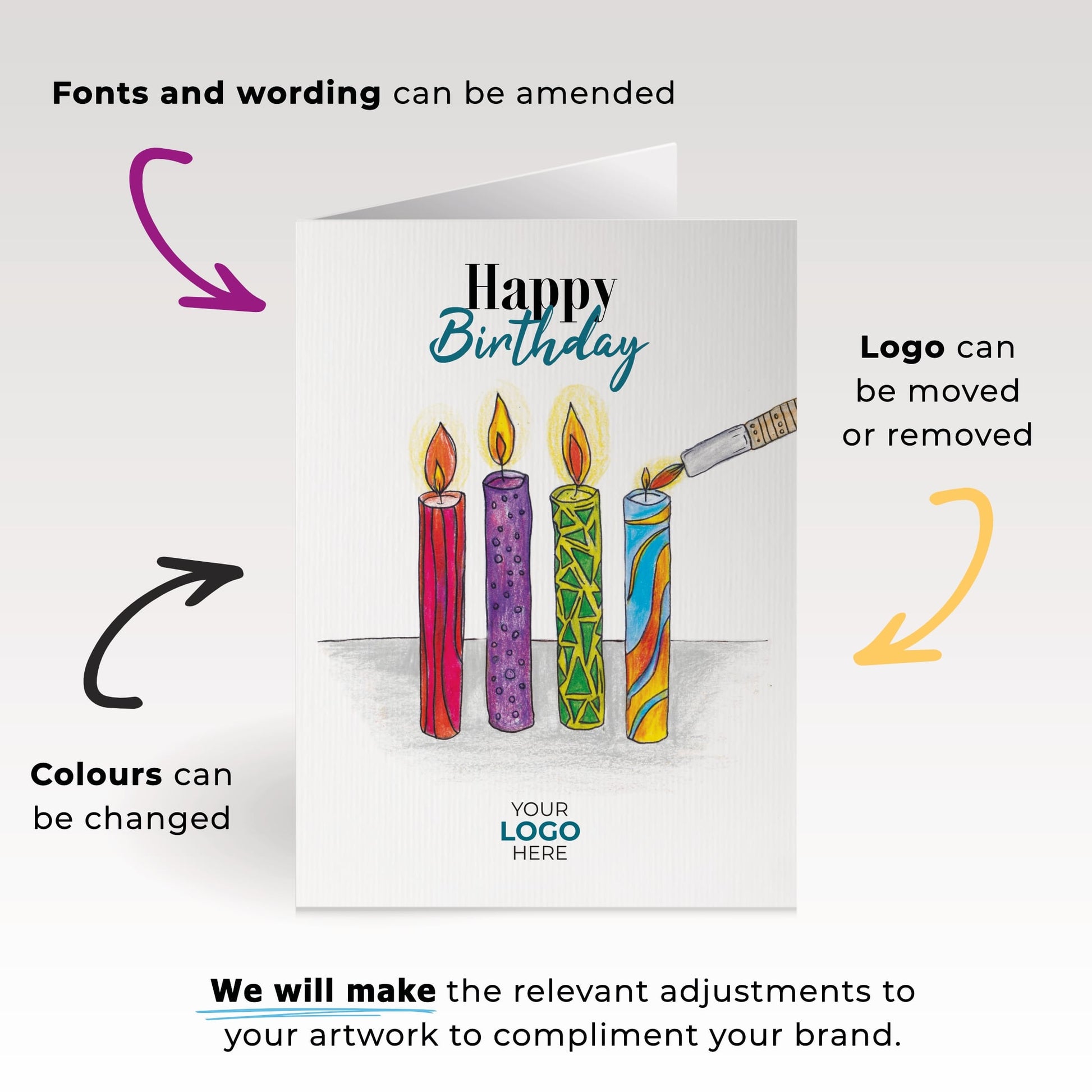 ‘Colourful Candles’ Personalised Corporate Branded Birthday Greeting Cards image 1