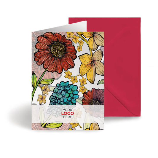 ‘Floral Vintage' Personalised Corporate Branded Open Greeting Cards image 0